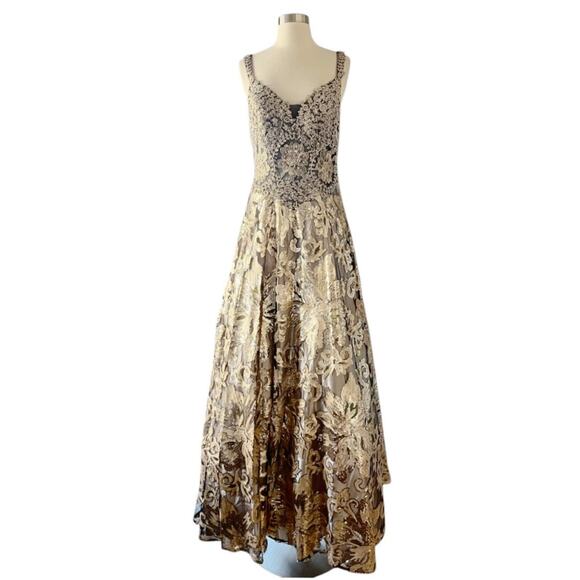 SAVOY Gold Dress Jacquard Beaded Sequins Ball Gown Strapless Princess Medium NWT - Picture 15 of 15